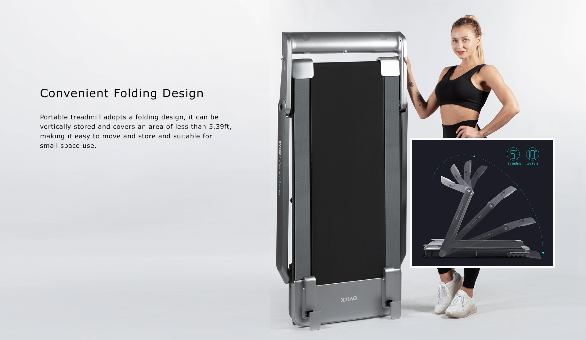 OVICX OS-TMILL-I1 Flat Folding Treadmill with Bluetooth Connectivity New