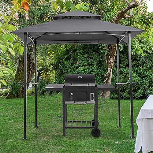 ZHAOH Gazebo Tent Double Tier Piano Top Canopy and Steel Frame with Hook and Bar Counterpunch, Shelter Tent, Outside Grill Gazebo 8 X 5 -Grey, Outdoor Awning