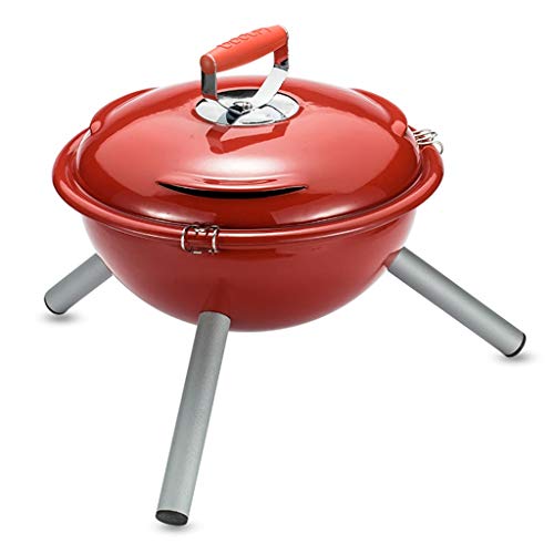 QIAOLI Enamel Charcoal Grill,Round Portable Small Barbecue Grill for Family Outdoor Courtyard Picnic Roast Meat Home BBQ Charcoal Oven (Color : Red, Size : Large)
