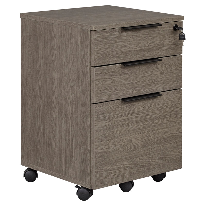 3-drawer Engineered Wood Mobile Pedestal in Dark Gray