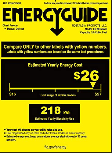 Igloo ICFMD50WH 5.0 Cu. Ft. Chest Freezer With Removable Basket, Free-Standing Door, Temperature Ranges From -10° to 10° F, Front Defrost Water Drain, Perfect For Homes, Garages, Basements, RVs, White