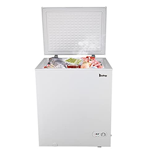 ZOKOP Chest Freezer 5.0 cu.ft Small Deep Freezer Mini Outdoor Chest Freezers with 7 Temperature Settings Ideal for Apartment, Condo, Office, RV, Cabin, Small Kitchen, White