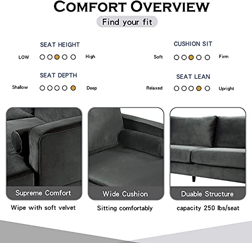 GAOPAN Modern Stylish Elegant Velvet Upholstered Sectional Sofa with Two Pillows, Home Villa Living Room Furniture Set U-Shape Symmetrical 4 Seaters Couch W/Double Wide Chaise Lounge,Black