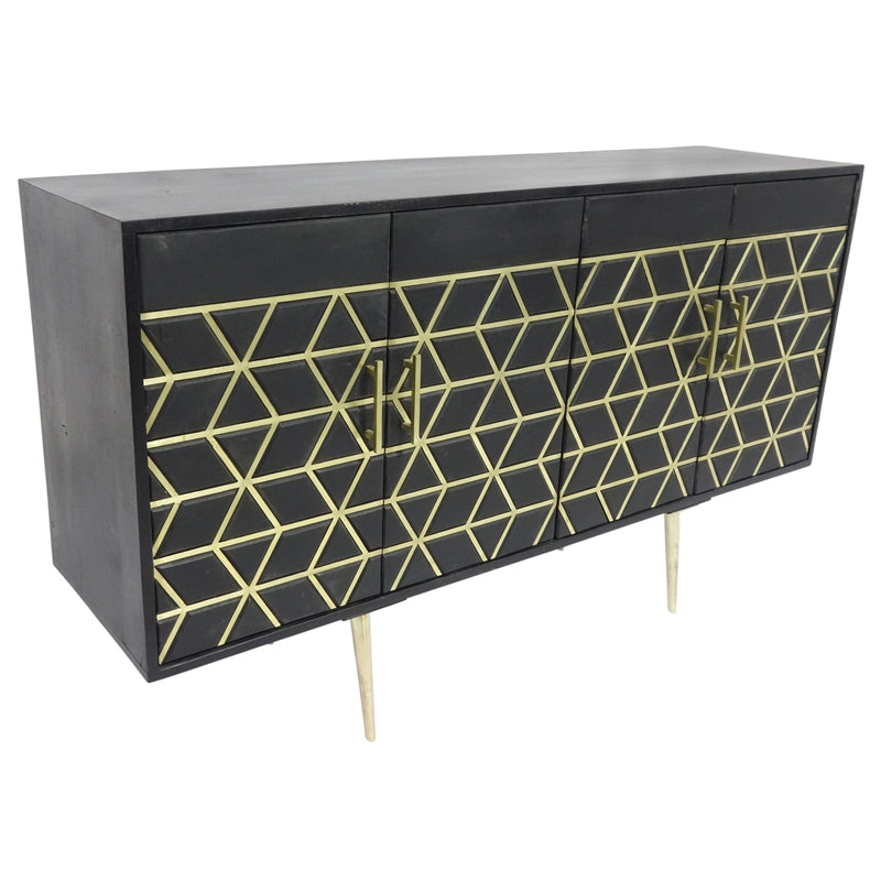 Zigzag Solid Mango Wood Sideboard - Black