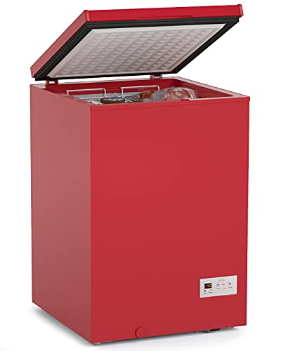 SOUKOO Chest Freezer Super-low temperature Freezers 14℉ to -40℉ (Red, 3.5 Cubic Feet)