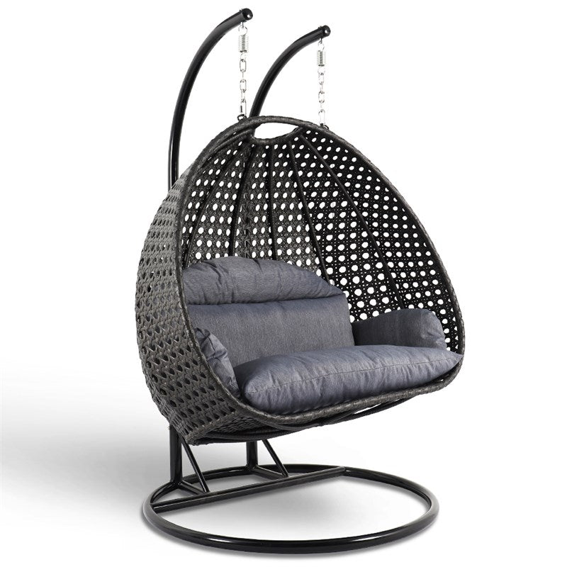 LeisureMod Outdoor Modern Wicker Hanging Double Egg Swing Chair