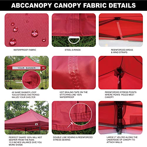 ABCCANOPY Ez Pop Up Canopy Tent 10x10 with Church Window Sidewalls, Party Tent-Series, White,Burgundy