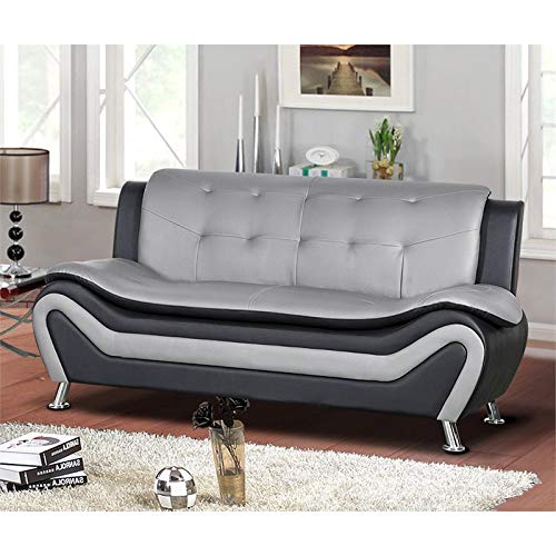 2 Piece Living Room Set with 2 Tone Sofa and Armchair in Black/Gray