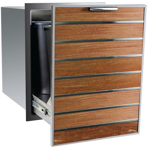 Drawer, Madera Trash Pullout - Stainless Steel & Teak Wood - Two Bin