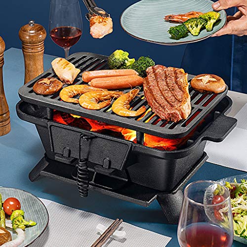QIAOLI Charcoal Grill,Household Use Portable Cast Iron Charcoal Barbecue Grill Stove with Double-Sided Grilling Net for Camping Backpacking