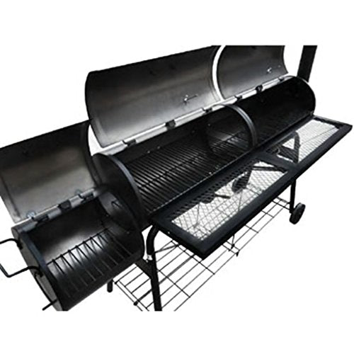 vidaXL Smoker BBQ Nevada XL Black，Upgrade Smoker BBQ Charcoal Grill, Outdoor Large Barbecue ，has one fire Compartment and Two Smoking Chambers，Coated Metal