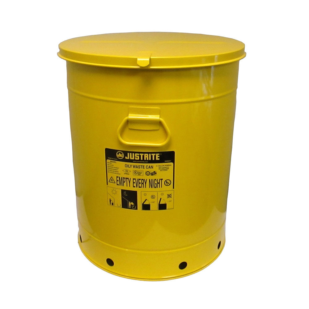 Justrite Oily Waste Can, 21 Gallon, Hand-Operated Cover