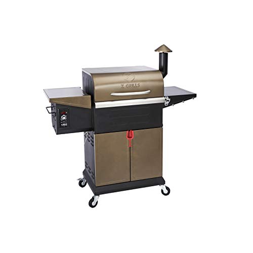 Z GRILLS ZPG-L600D 8 in 1 Wood Pellet Portable Steel Constructed Grill Smoker for Outdoor BBQ Cooking with Digital Temperature Control, Bottom Storage Area, Bronze, 573 Sq In