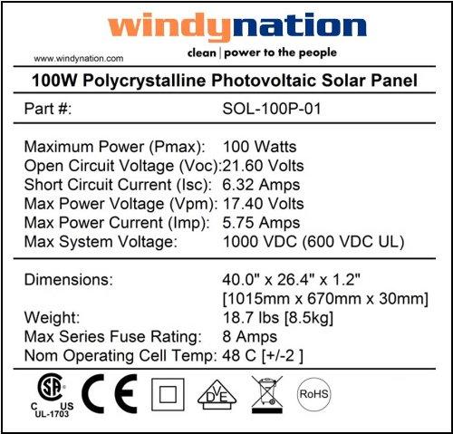 WindyNation SOK-100WP-P30L 100 Watt Solar Panel Kit With LCD Charge Controller New