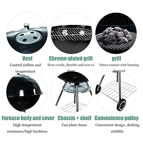 ZHAOJ Outdoor 22 Inch Barbecue Grill, Round Charcoal BBQ Stove with Convenience Pulley and Handle, Portable Charcoal Grill