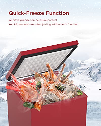 SOUKOO Chest Freezer Super-low temperature Freezers 14℉ to -40℉ (Red, 3.5 Cubic Feet)