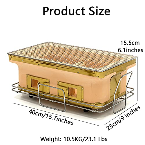 Portable Japanese Yakitori Barbecue Charcoal Grill with Dual Handle, Rectangular Ceramic Clay Charcoal Grill Stove Hibachi Cooker Tabletop Charcoal Grill(Yellow)