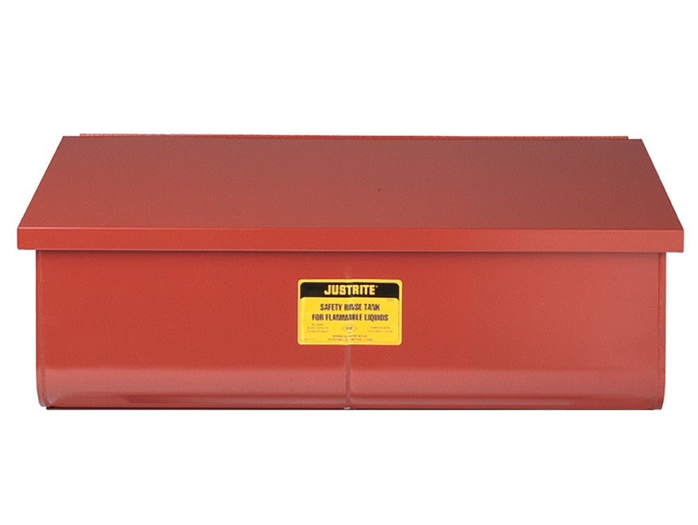 Justrite 22 Gallon Rinse Tank, Benchtop, Lift-and-Latch Cover with Fusible Link, Drain Plug, Steel