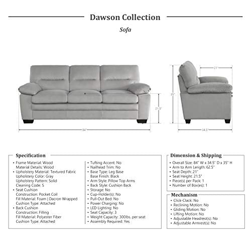Lexicon Dawson 2-Piece Living Room Set, Gray