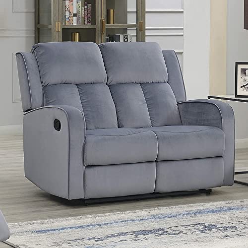 AC Pacific Dale Mid Century Modern Upholstered Living Room Reclining Seat with Curve Arms and Back Cushions, Loveseat, Flint Grey