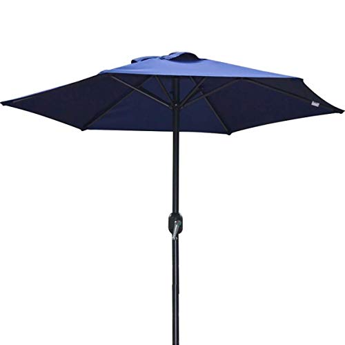 FMOGE Outdoor Garden Parasols Heavy-Duty Outdoor Market Patio Umbrella with Crank Handle, Blue Garden Parasol Compact for Small Outdoor Spaces