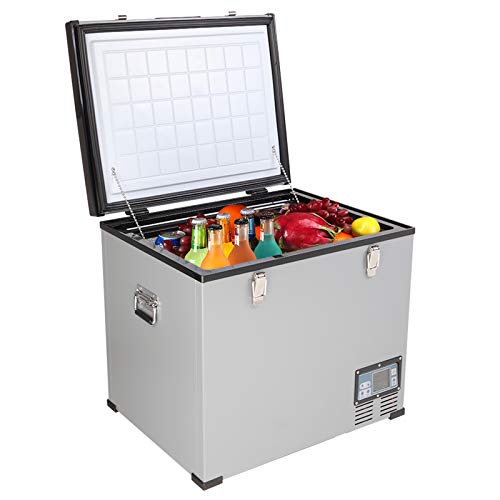 2.1 Cubic Foot (60 Liters) Chest Freezer with Adjustable Thermostat,Compressor Key Display Car Refrigerator Cold Rolled (gray, 24.5 x 19.1 x 22.4 inches)