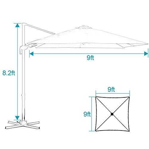 U-Eway 10ft Cantilever Offset Patio Umbrella Stand - Aluminum Polyester 360 Degree Rotating Swing function Cross bottom Easy Tilt Steel Offset Smooth Sliding Handle Shading Square (Beige)