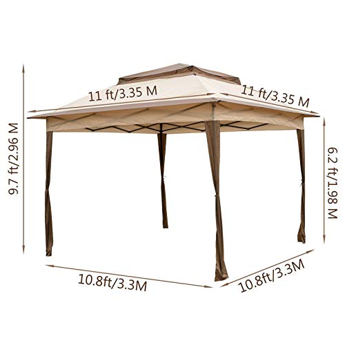 11x11ft Patio Gazebo Outdoor Canopy with Netting and Sandbags for Backyard Party Event Lawn Camping Garden Tent Shelter Awning