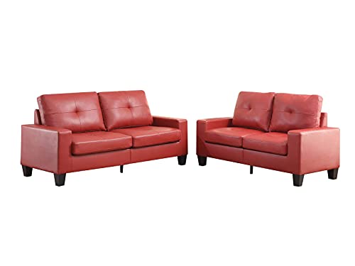 NUFR Home Sofa and Loveseat Sets 2 Pieces Modern Style PU Leather Upholstered Living Room Furniture Set with Back&Seat Cushions Straight Arms Soft PU Leather Upholstery Red US490