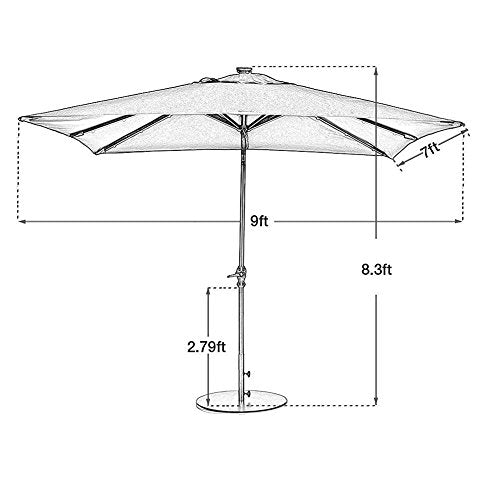 Abba Patio 9 by 7 Feet Rectangular Patio Umbrella with Solar Powered 32 LED Lights with Tilt and Crank, Brown