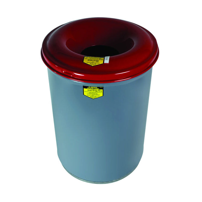 Justrite 30 Gallon Steel Cease-Fire® Waste Receptacle, Safety Drum Can with Steel Head