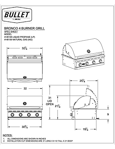 Bullet by Bull Outdoor Products 48108 Bronco Bullet by Bull 4 Burner Grill Liquid Propane, Stainless Steel