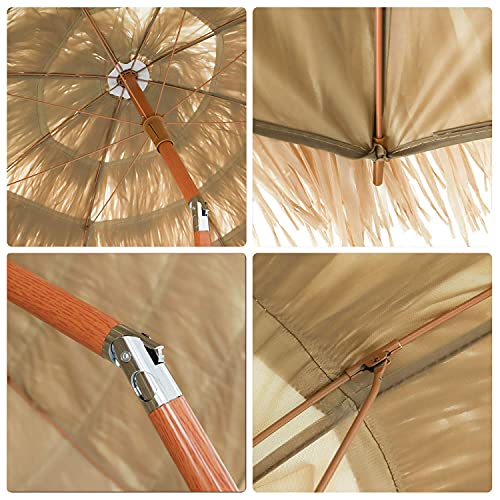 ACXZ 8ft/2.4m Hawaiian Straw Umbrella Tropical Palapa Raffia Tiki Hut Beach Umbrella, Patio Umbrella with Tilt Adjustment, UV Protection