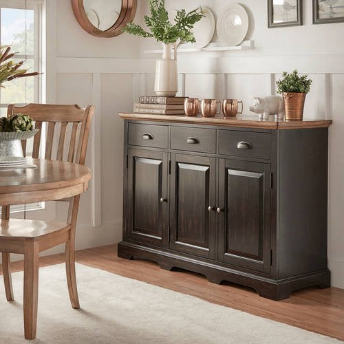 Weston Home Oak Top Kitchen Cabinet Buffet Server
