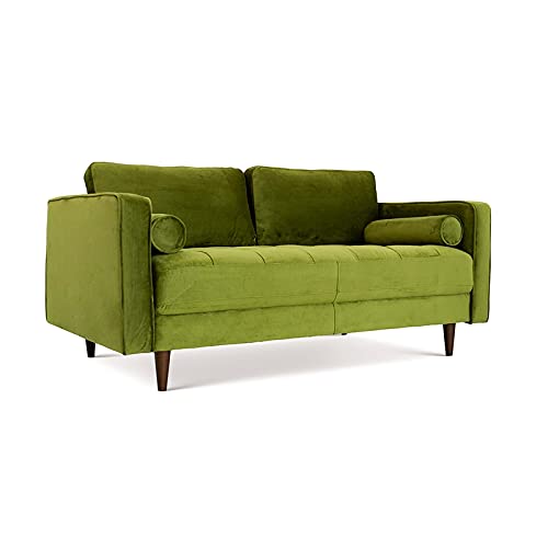ASHCROFT Jax Mid-Century Modern Pillow Back Velvet Loveseat in Pistachio
