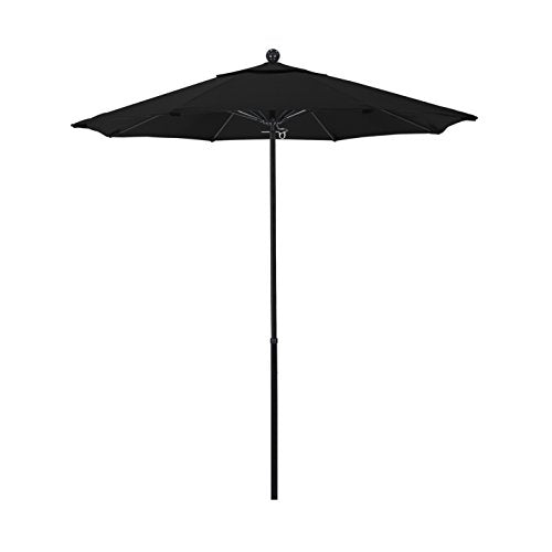 California Umbrella 7.5' Round 100% Fiberglass Frame Umbrella, Push Lift, Black Pole, Sunbrella Black Fabric