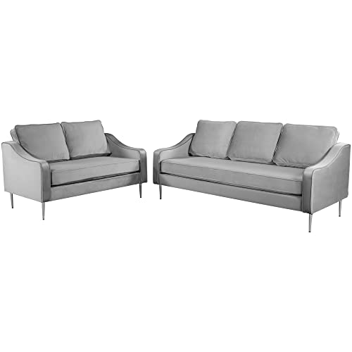 Living Room Sofa Set,2 Piece Modern Style Sofa Set Velvet Upholstered Couch Furniture for Home or Office (2+3seat, Gray)