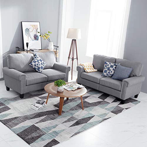 2 Piece Mid Century Modern Upholstered Sofa and Loveseat Sets Couch Living Room Furniture, Gray