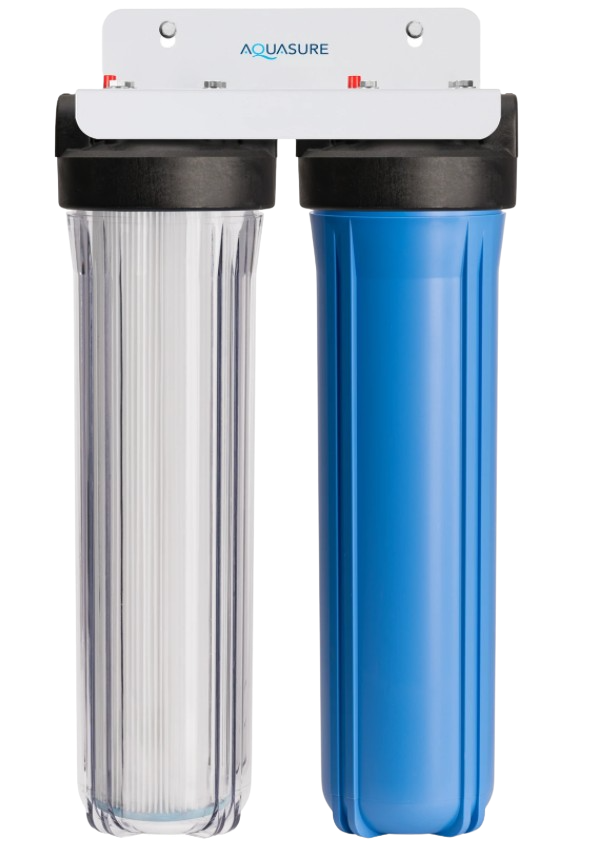 Aquasure AS-F220PSCB Fortitude V Series 20 Inch 2 Stage Whole House Water Filter With Sediment And Carbon New