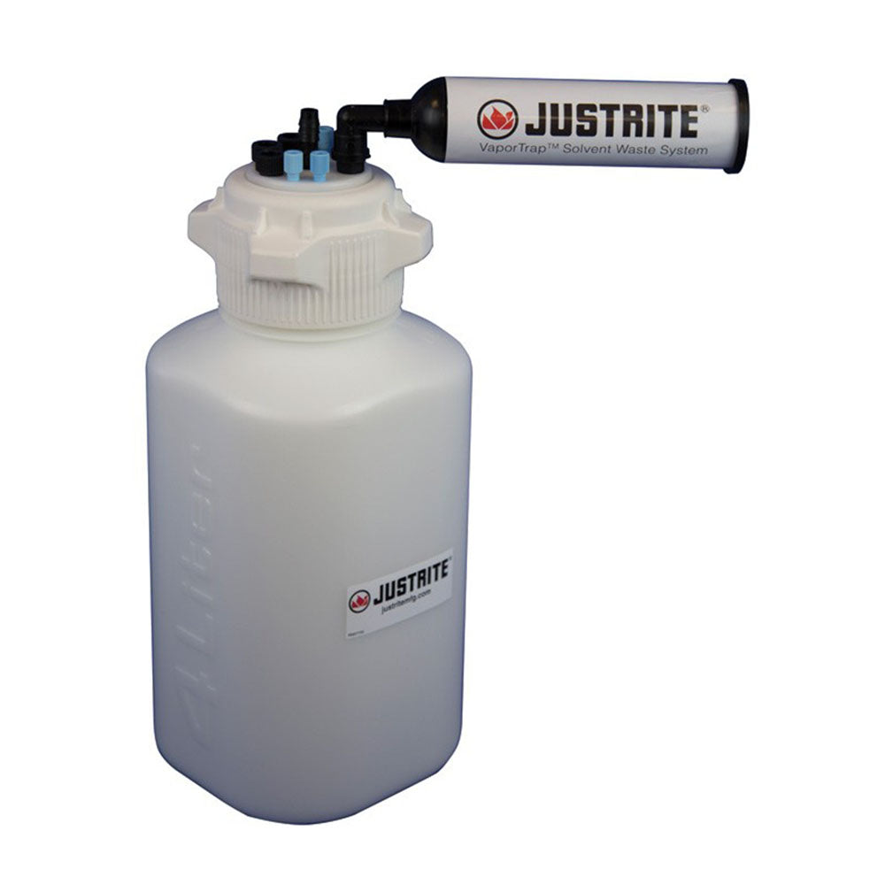Justrite VaporTrap™ Carboy With Filter Kit, 4L HDPE, 83mm Cap, 4 Ports 1/8