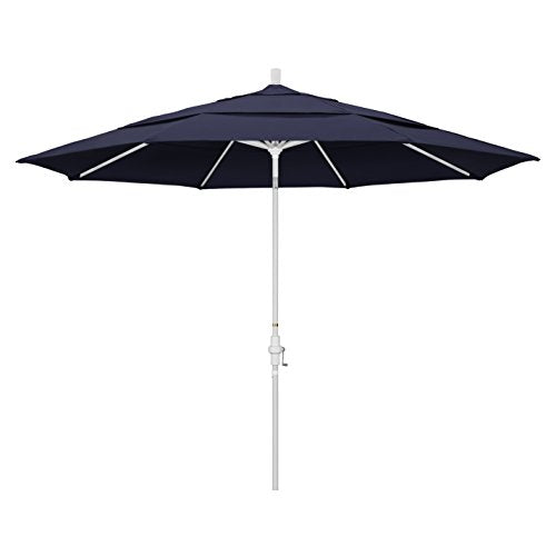 California Umbrella 11' Round Aluminum Market Umbrella, Crank Lift, Collar Tilt, White Pole, Sunbrella Navy