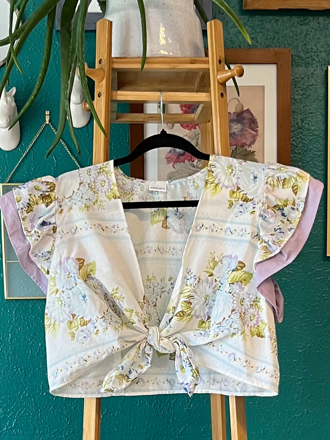 Emma Tie Front Top in Floral and Violet (XL)