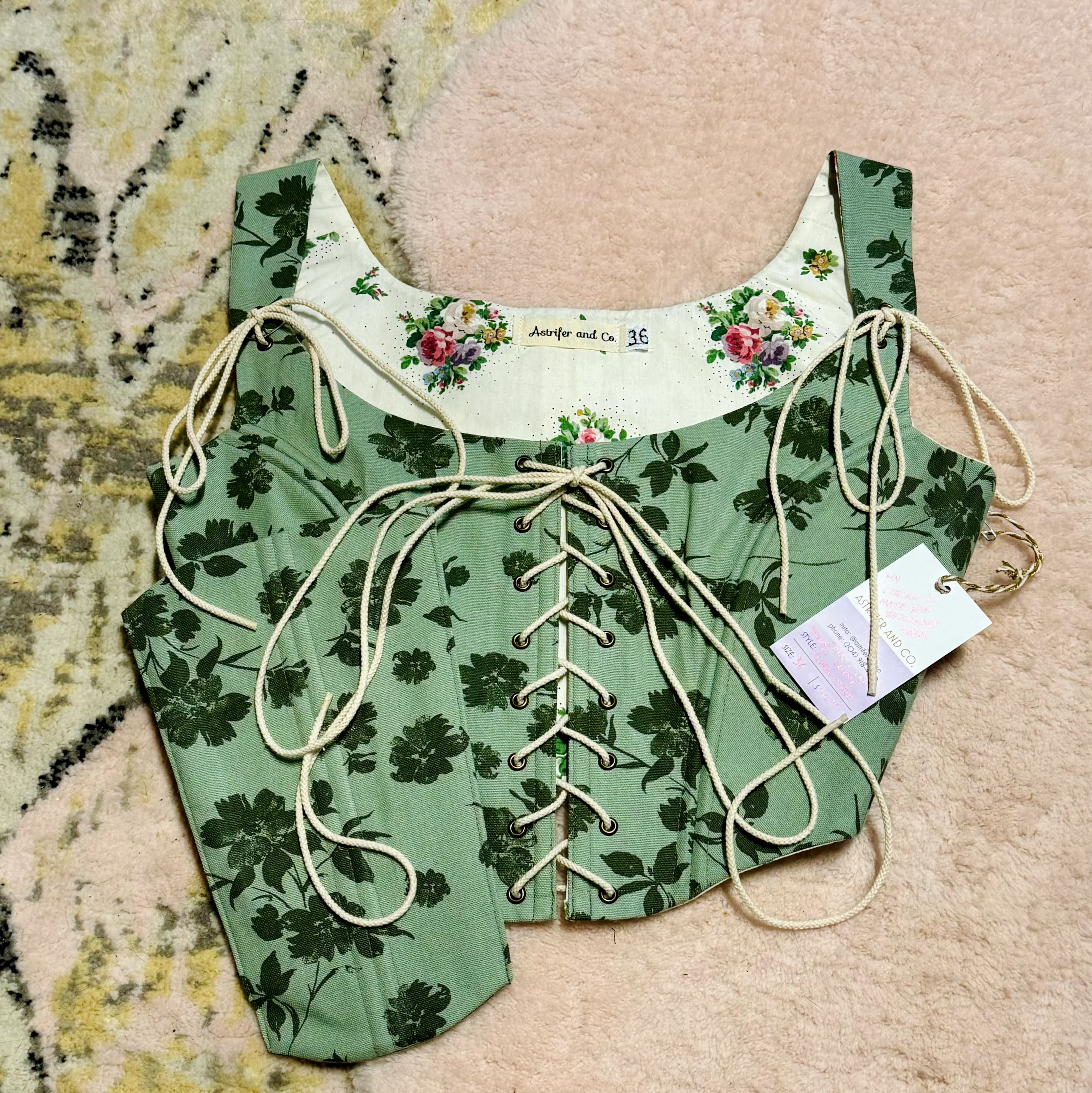 Front Lace Corset in Green Floral