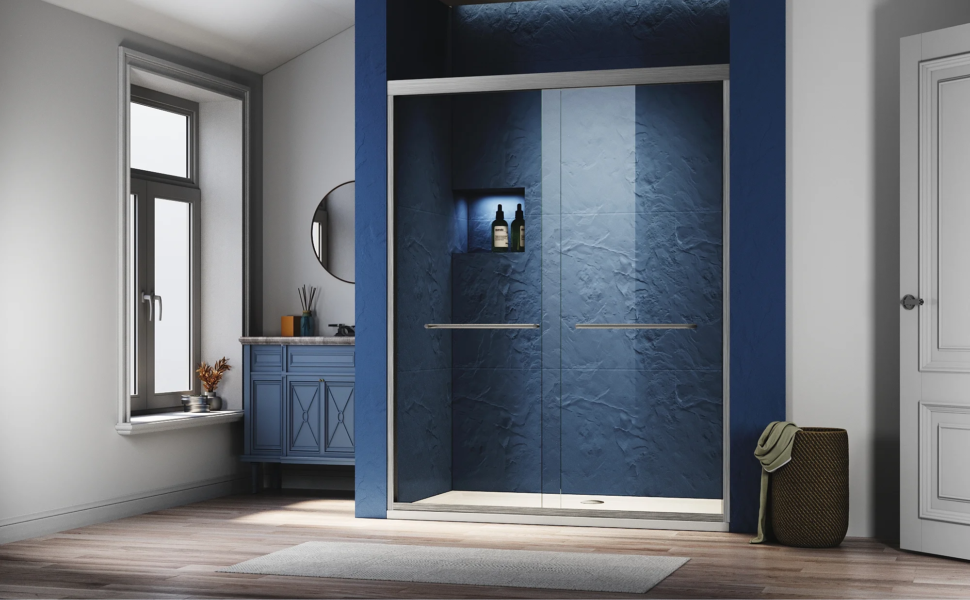 Certified Adjustable Thick Clear Tempered Glass Semi Frameless Sliding Shower Glass Door with Brushed Nickel Finish  304 Stainless Steel Handles - 56-60 in. W x 72 in. H