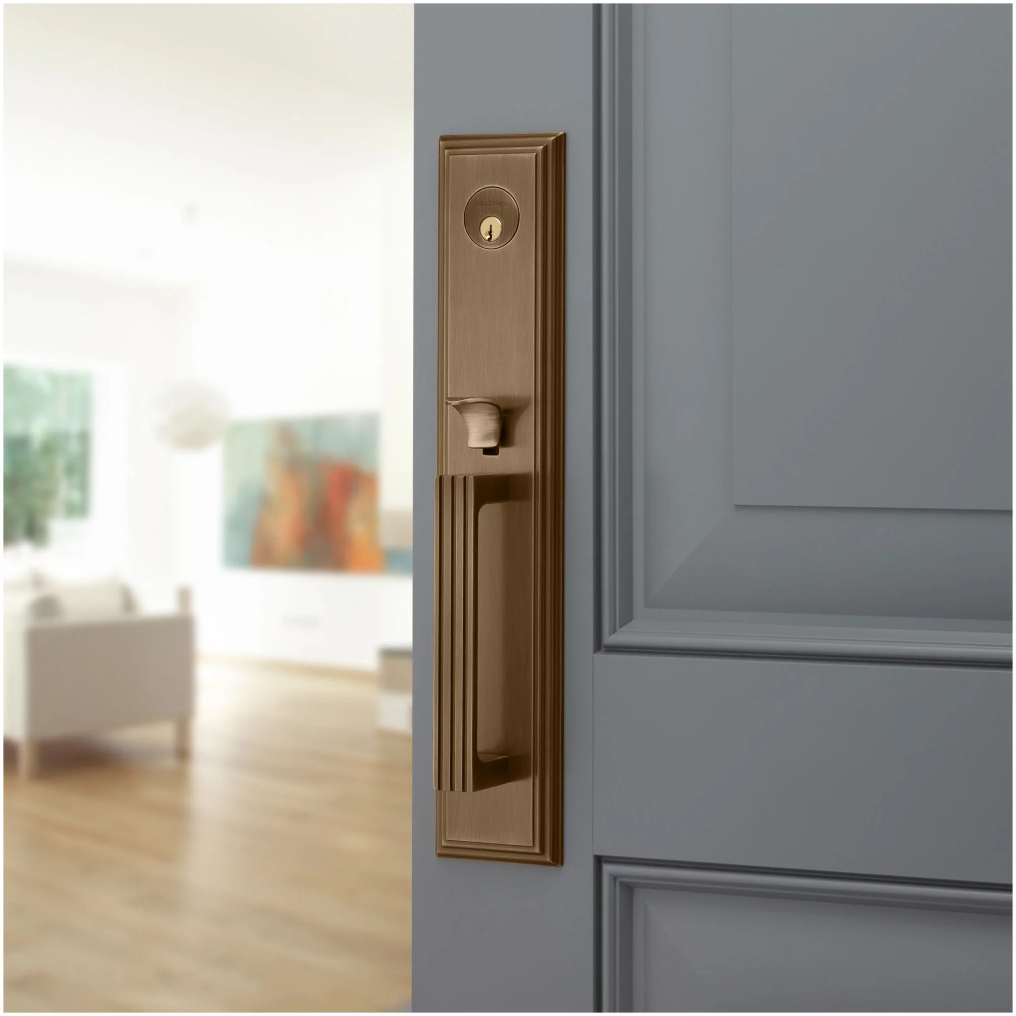 Baldwin 85342.Entr Tremont Full Plate Single Cylinder Keyed Entry Handleset - Brass