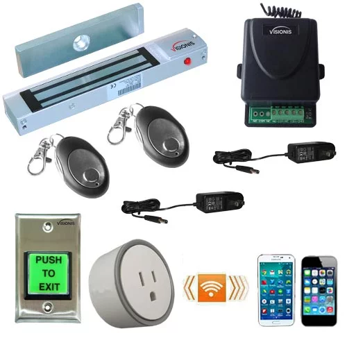 FPC-5206-VS One Door Access Control Outswinging Door 300lbs Electromagnetic Lock with Visionis Wireless Receiver and Remote and Smartphone Controlled WIFI Kit