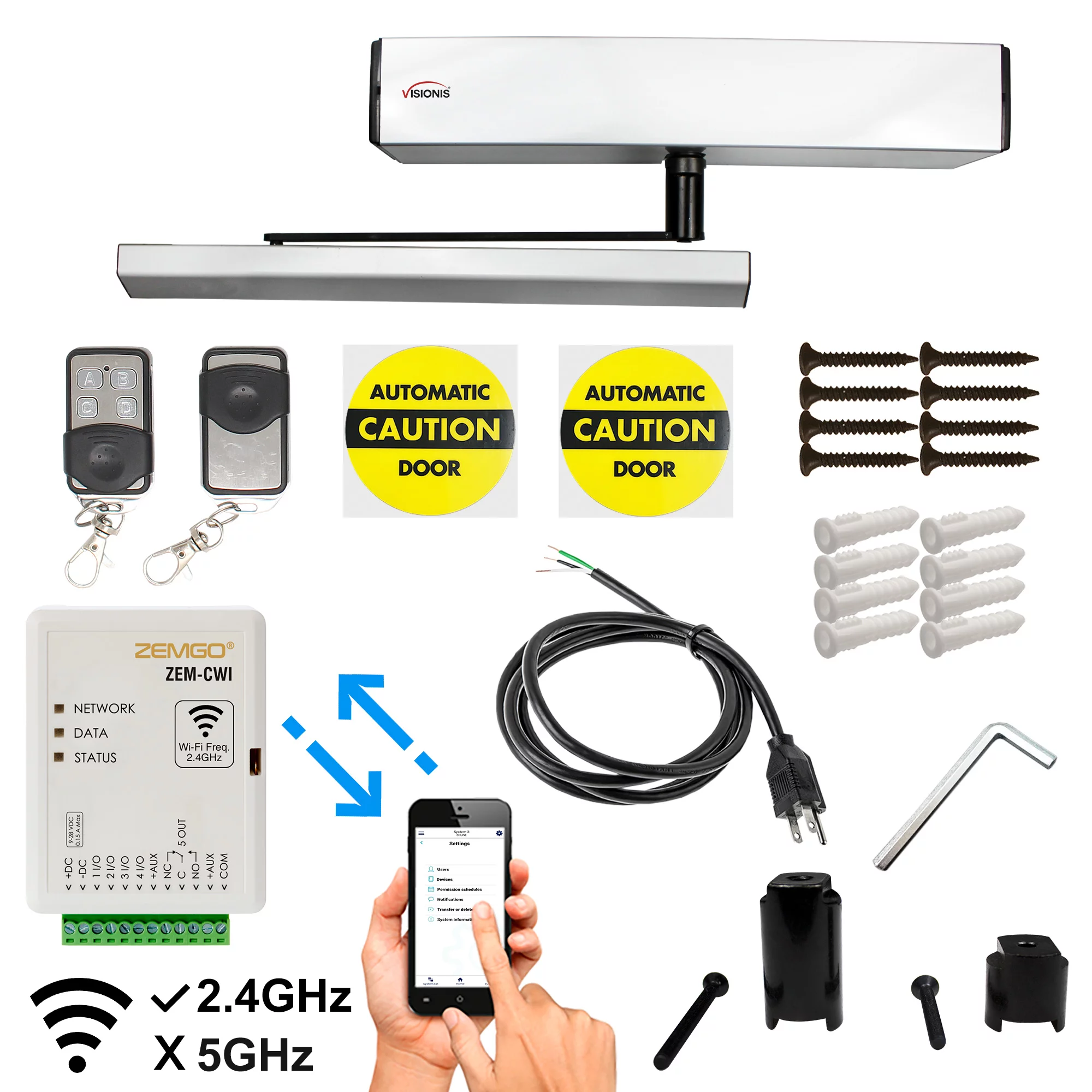 FPC-8483 Smart Mobile WIFI Controller Access Control, Android + Apple App, Web Browser + Smartphone Remote Viewing, Slim Electric Automatic Door Opener + Closer 440lb Inswing Door + Built-in Receiver