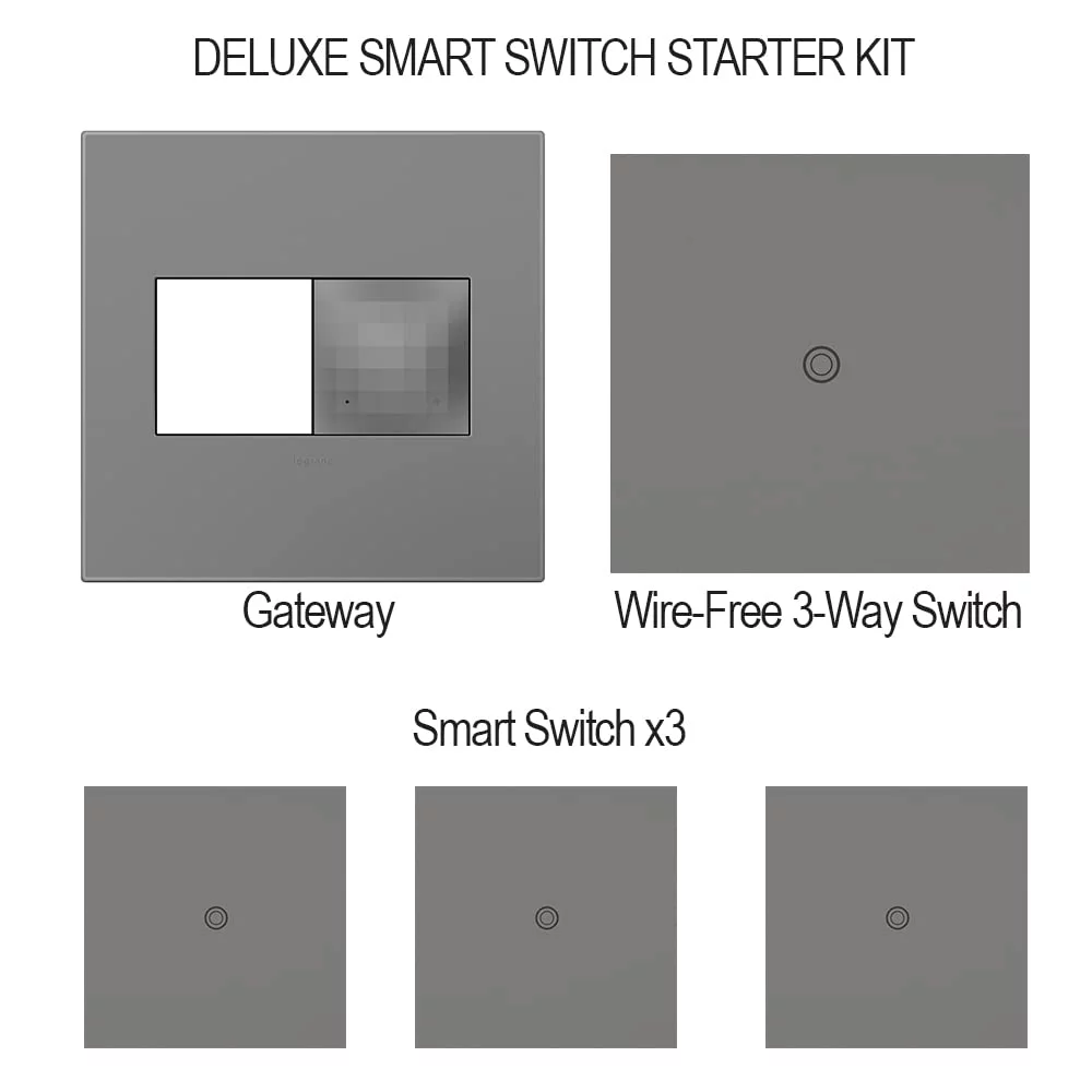 Legrand adorne with Netatmo Deluxe Smart Switch Starter Kit | Compatible with Alexa, Apple HomeKit, and The Google Assistant (Magnesium)