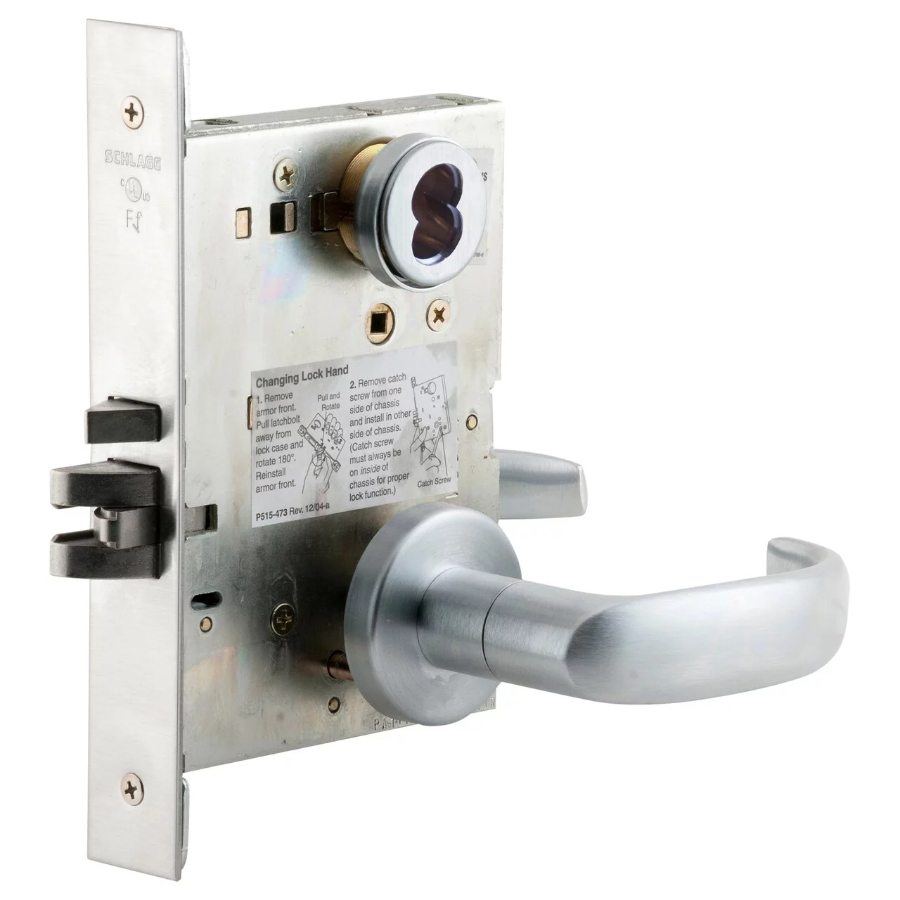 Schlage L9080J 17A 626 Grade 1 Storeroom Mortise Lock Schlage FSIC Less Core 17 Lever A Rose Satin Chrome Finish Field Reversible