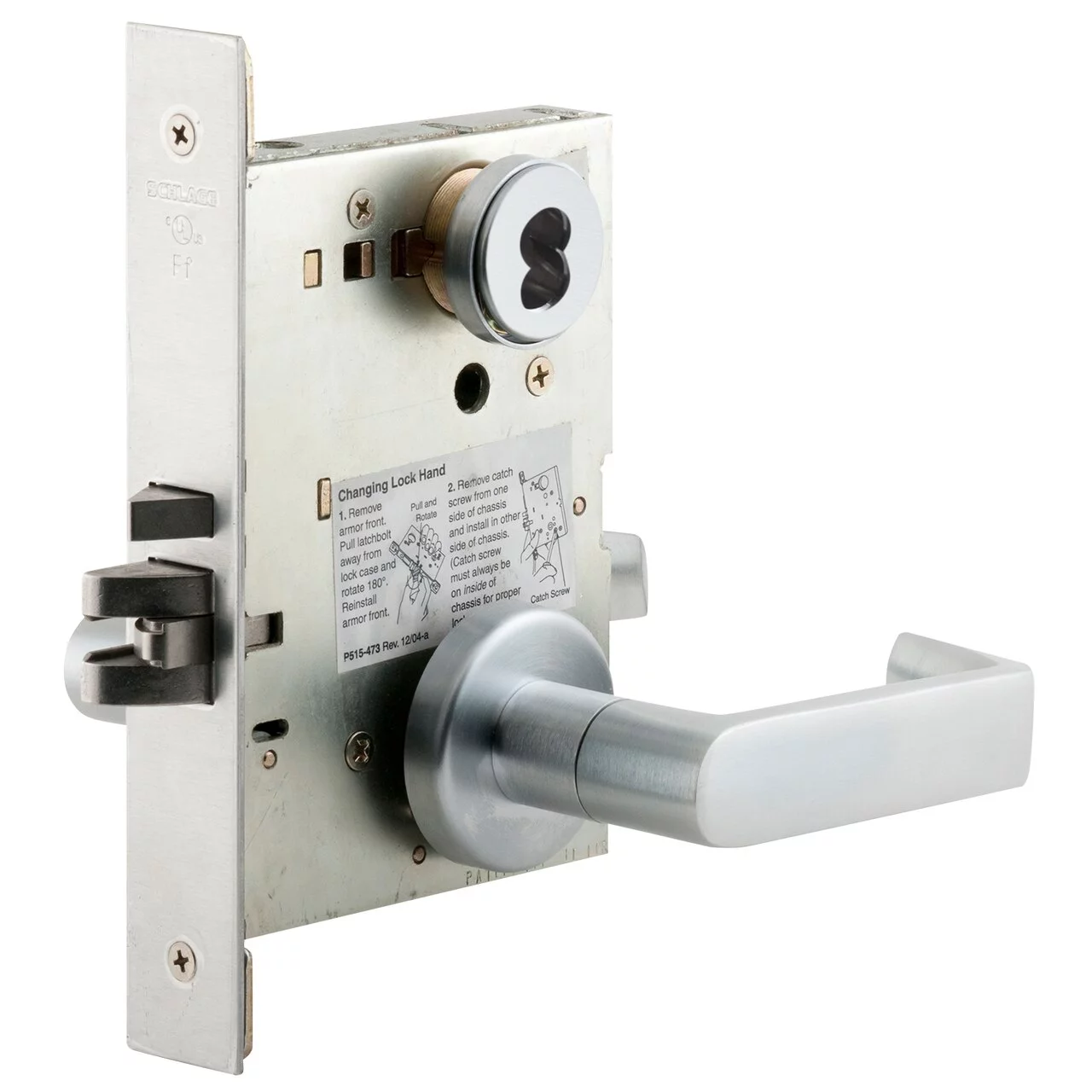 Schlage L9050J 06A 626 Grade 1 Entrance Office Mortise Lock Schlage FSIC Less Core 06 Lever A Rose Satin Chrome Finish Field Reversible